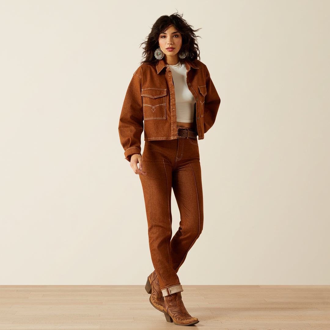 Ladies Ariat Boxy Cropped Pecan Brown Denim Jacket - 10063166