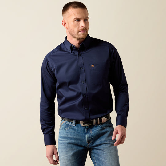 Men's Ariat Solid Twill Classic Fit Navy Shirt - 10079252