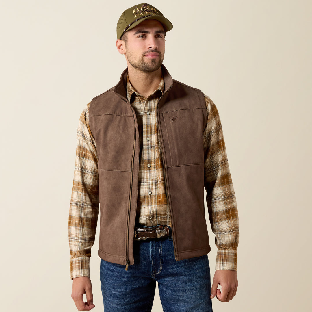 Men's Ariat Vernon Softshell Vest Wren Faux Leather Print - 10079403
