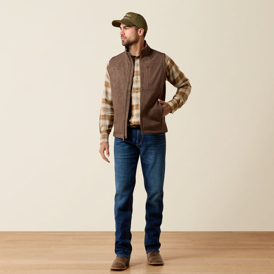 Men's Ariat Vernon Softshell Vest Wren Faux Leather Print - 10079403