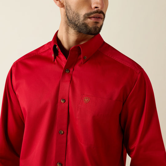Men's Ariat Solid Twill Classic Fit Red Shirt - 10079475