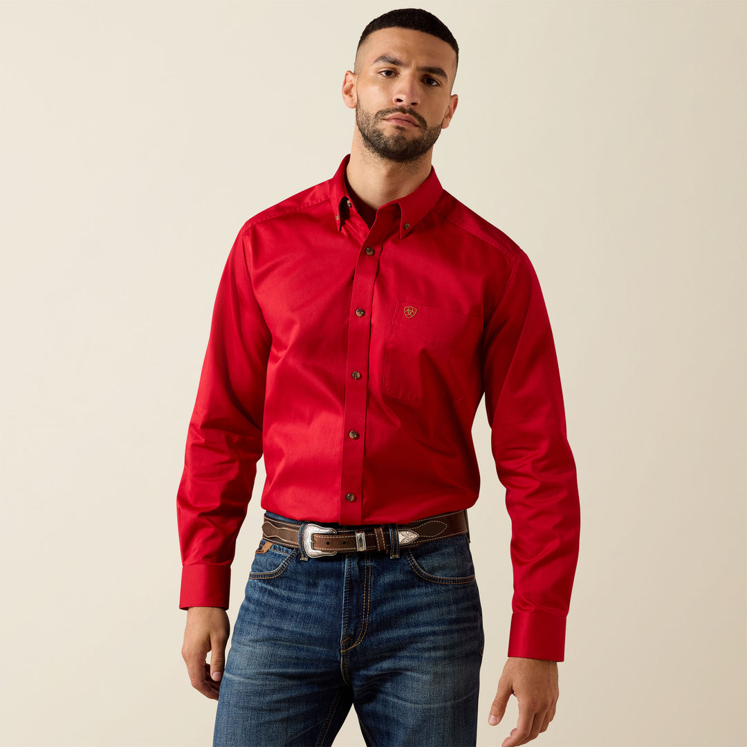 Men's Ariat Solid Twill Classic Fit Red Shirt - 10079475