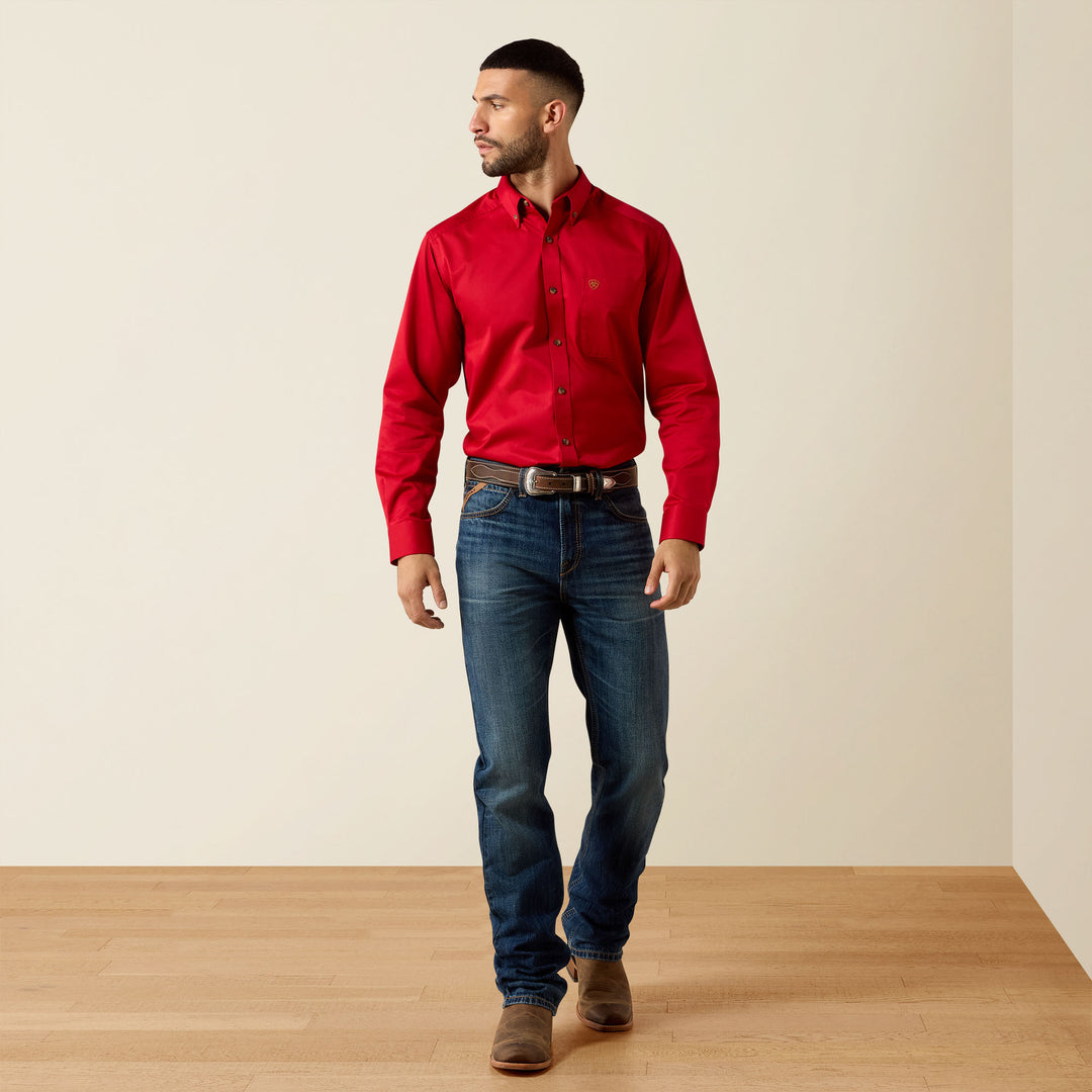 Men's Ariat Solid Twill Classic Fit Red Shirt - 10079475