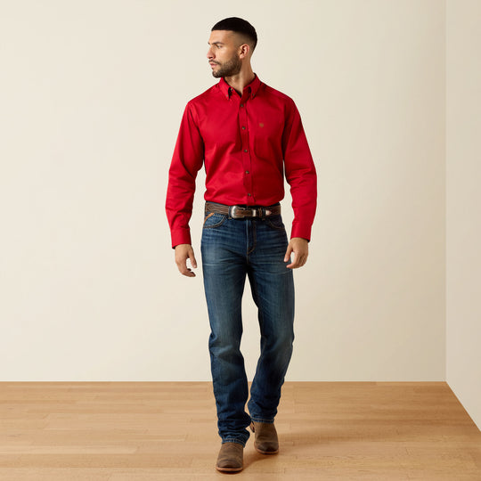 Men's Ariat Solid Twill Classic Fit Red Shirt - 10079475