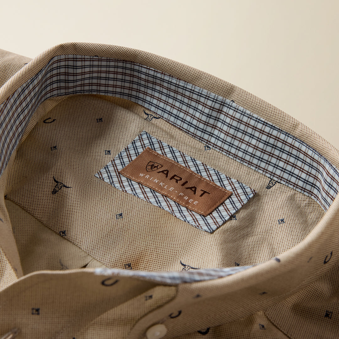 Men's Ariat Wrinkle Free Sam Classic Fit Shirt - Oyster Grey Western Motif Print - 10080581