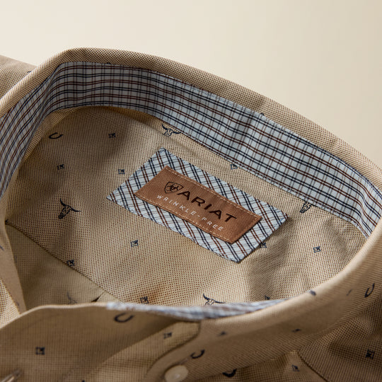 Men's Ariat Wrinkle Free Sam Classic Fit Shirt - Oyster Grey Western Motif Print - 10080581