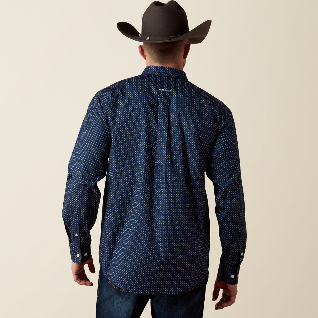Men's Ariat Wrinkle Free Sanford Classic Fit Shirt - Dress Blue Paisley Print - 10080709