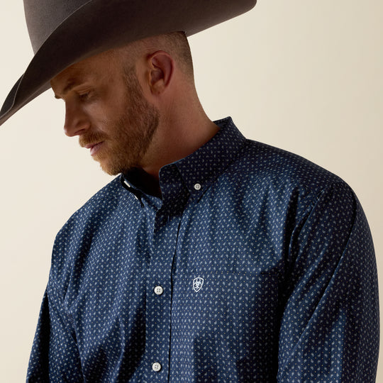 Men's Ariat Wrinkle Free Sanford Classic Fit Shirt - Dress Blue Paisley Print - 10080709