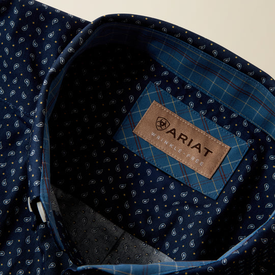 Men's Ariat Wrinkle Free Sanford Classic Fit Shirt - Dress Blue Paisley Print - 10080709