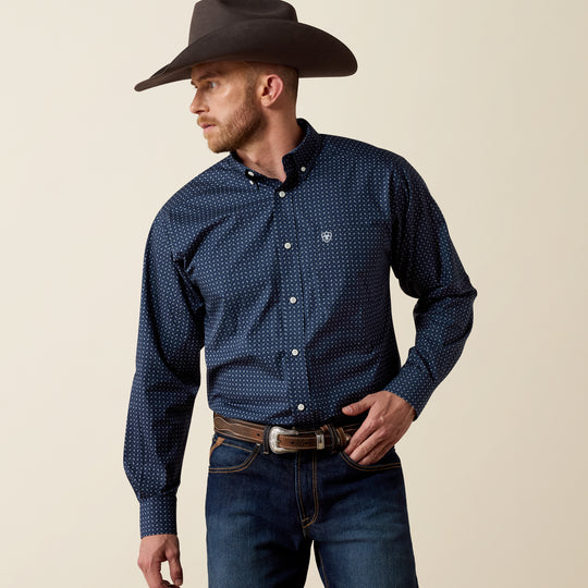 Men's Ariat Wrinkle Free Sanford Classic Fit Shirt - Dress Blue Paisley Print - 10080709