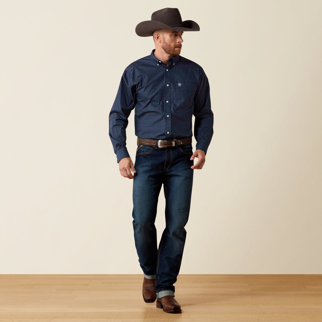 Men's Ariat Wrinkle Free Sanford Classic Fit Shirt - Dress Blue Paisley Print - 10080709