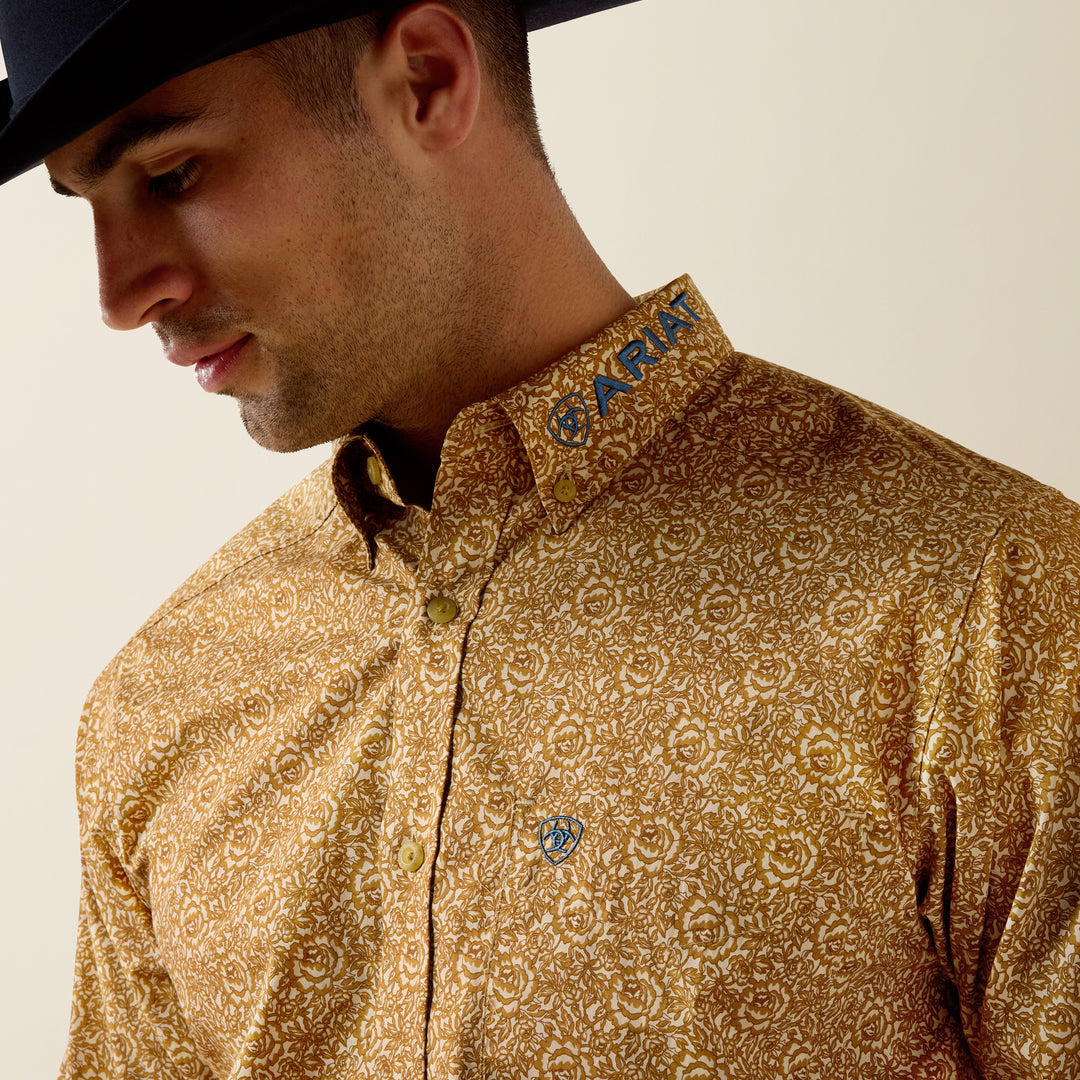 Men's Ariat Team Ean Fitted Shirt - Curry Floral Print - 10080717