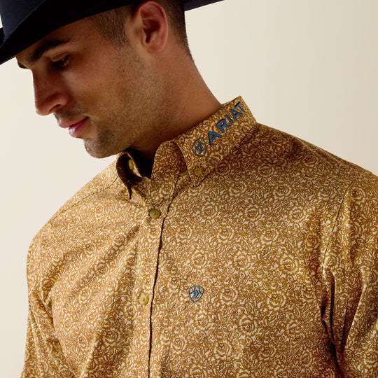 Men's Ariat Team Ean Fitted Shirt - Curry Floral Print - 10080717