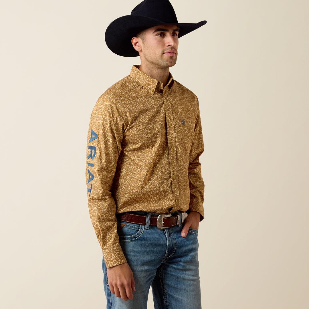 Men's Ariat Team Ean Fitted Shirt - Curry Floral Print - 10080717