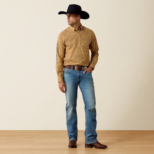 Men's Ariat Team Ean Fitted Shirt - Curry Floral Print - 10080717