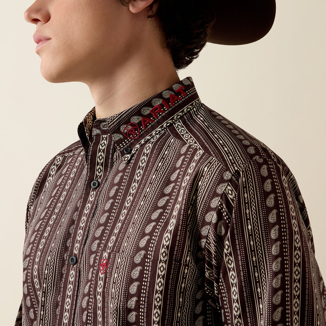 Men's Ariat Team Ean Fitted Shirt - Chocolate Plum - 10080727