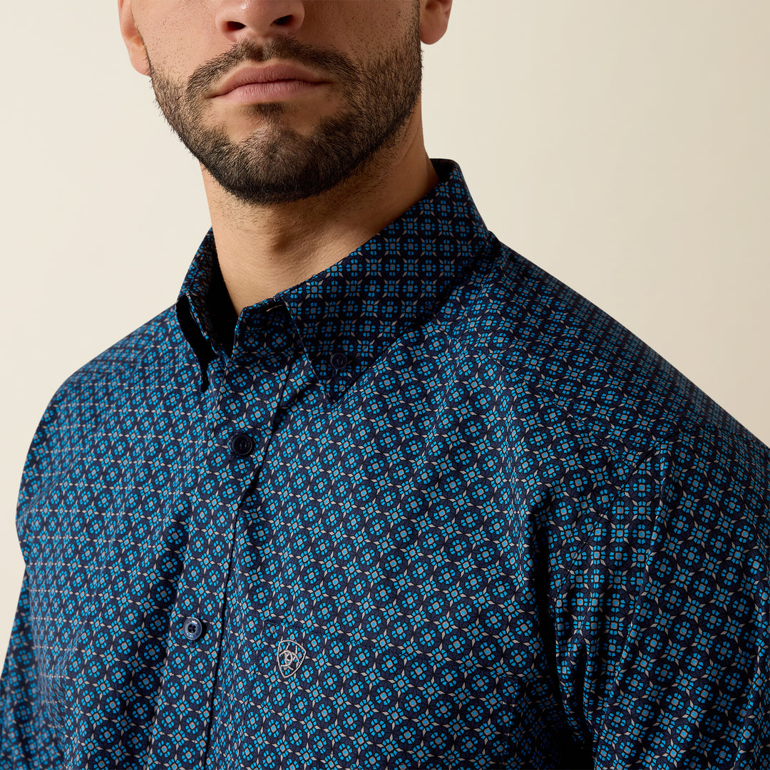 Men's Ariat Nagel Classic Fit Shirt - Brilliant Blue Geo Print - 10080736