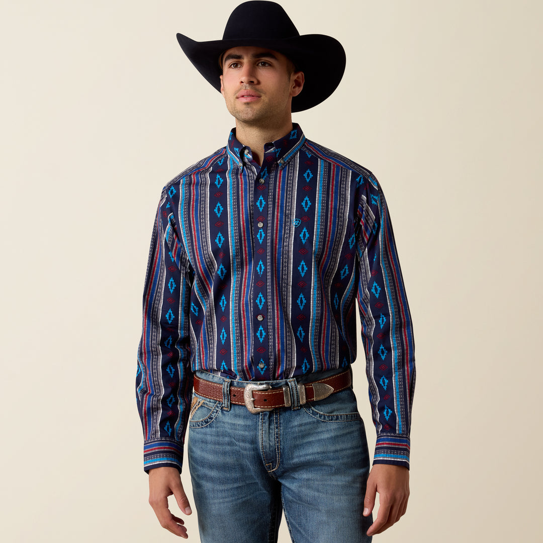Men's Ariat Novak Classic Fit Shirt - Blue Multi Southwest Stripe - 10080743
