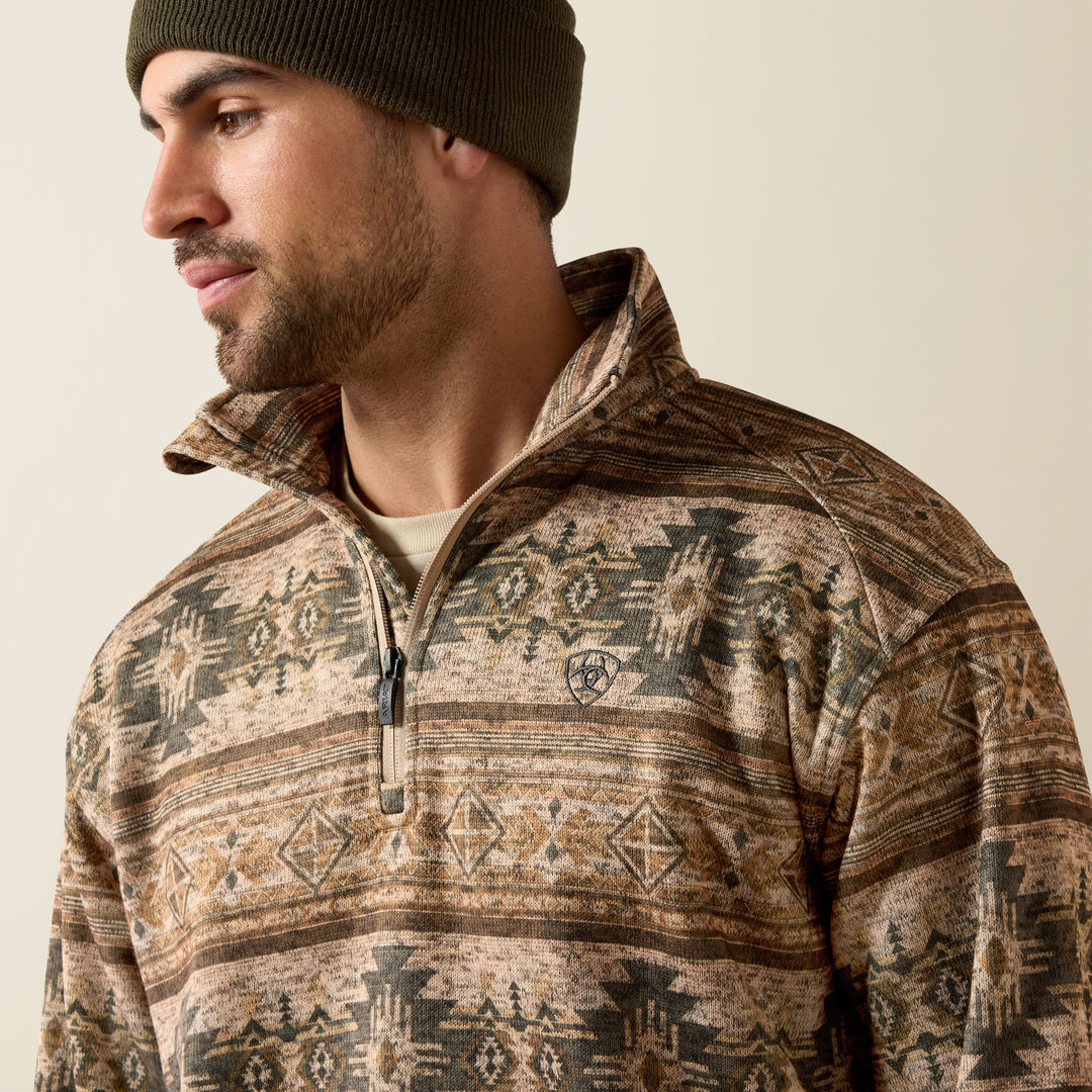 Men's Ariat Caldwell 1/4 Zip Savannah Tan Southwest Sweater - 10081926