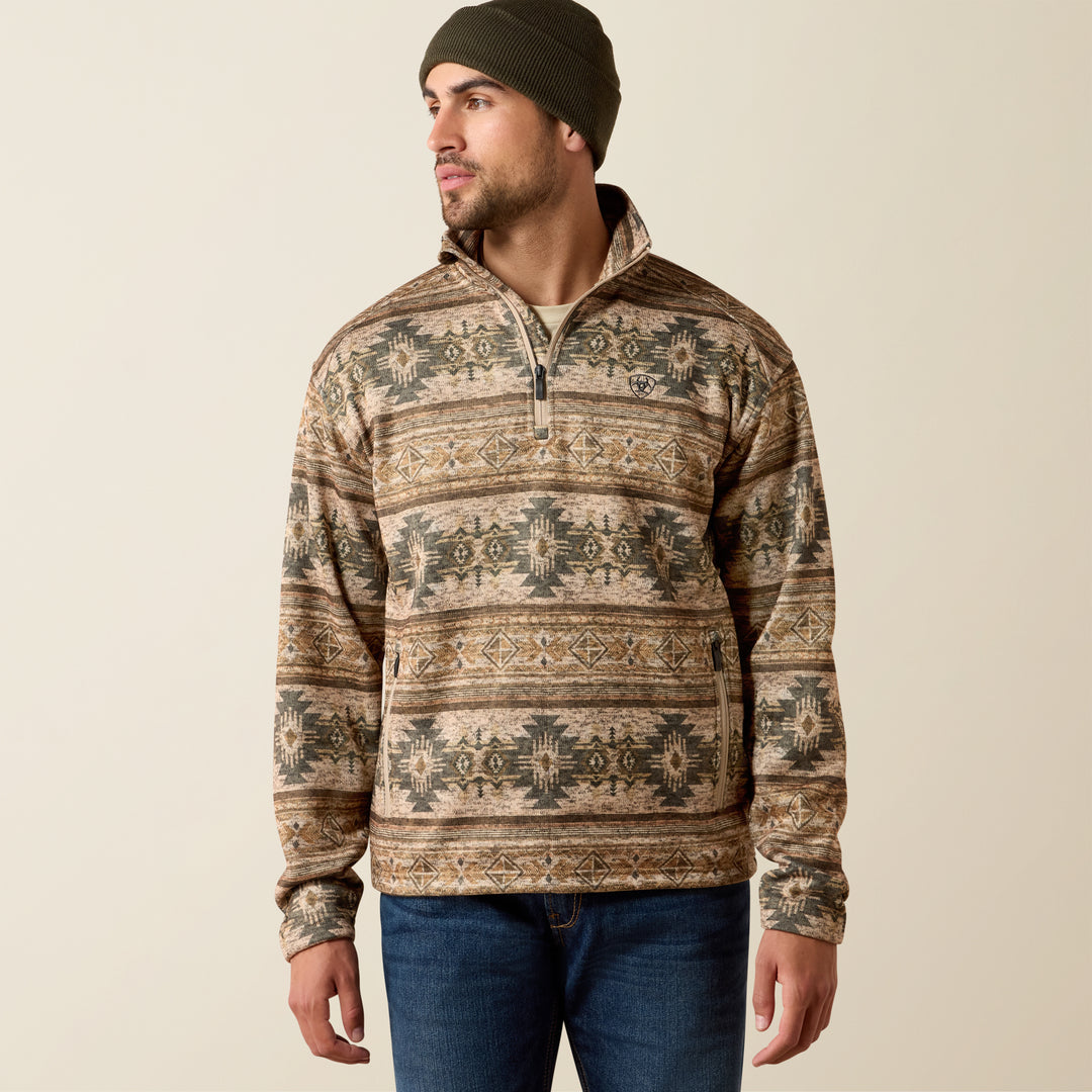 Men's Ariat Caldwell 1/4 Zip Savannah Tan Southwest Sweater - 10081926