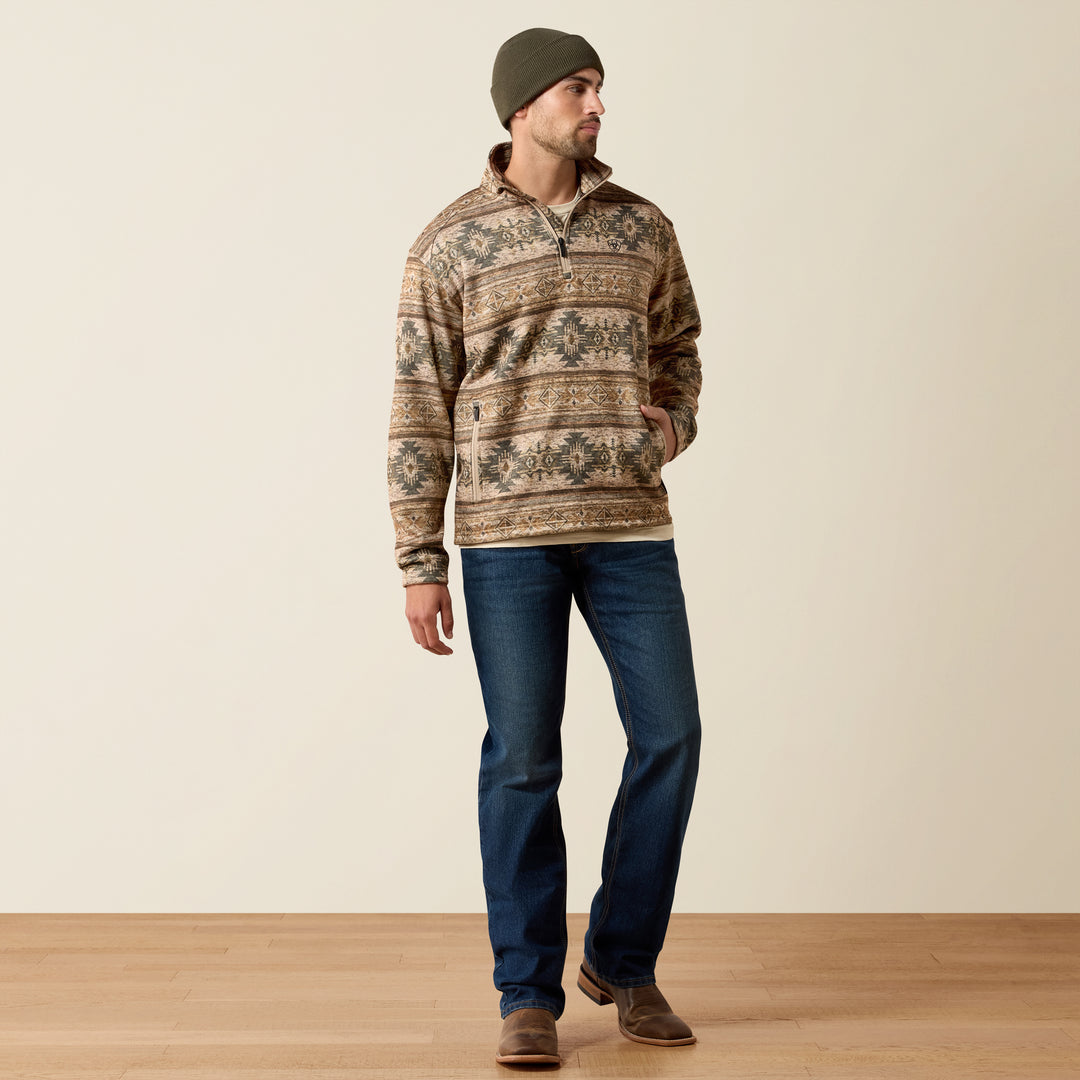 Men's Ariat Caldwell 1/4 Zip Savannah Tan Southwest Sweater - 10081926