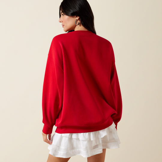 Ladies Ariat Collegiate Oversized Red Rowdy Sweatshirt - 10079905
