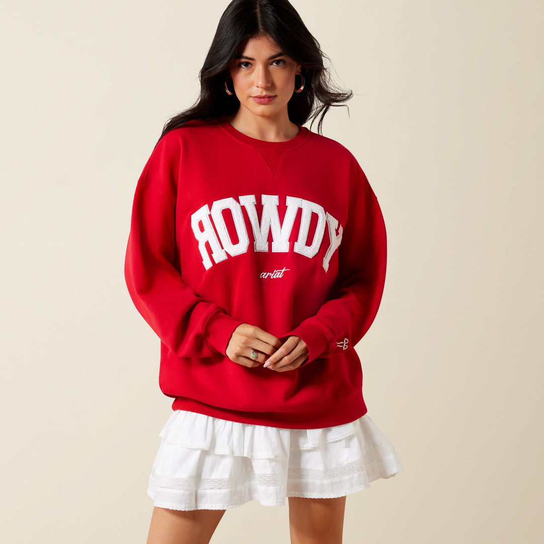 Ladies Ariat Collegiate Oversized Red Rowdy Sweatshirt - 10079905