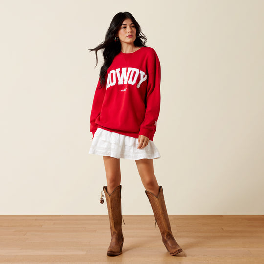 Ladies Ariat Collegiate Oversized Red Rowdy Sweatshirt - 10079905