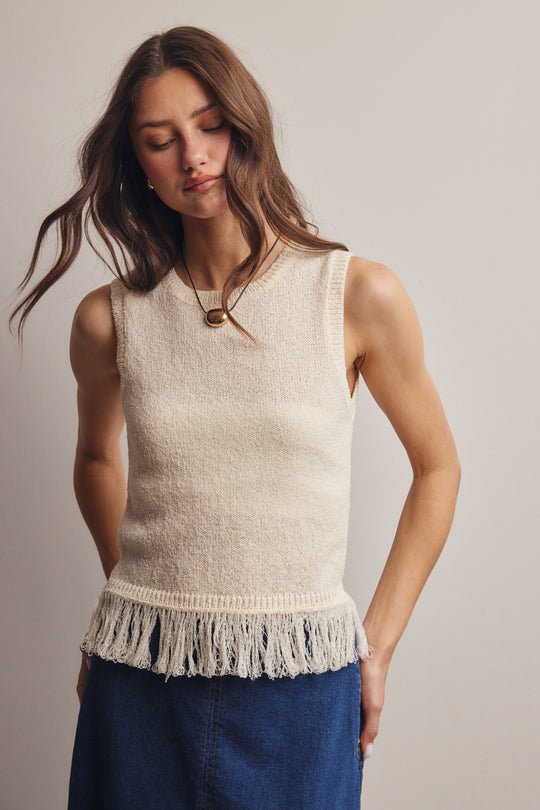 Ladies Listicle Fringe Hem Sleeveless Knit Top - FSW0040