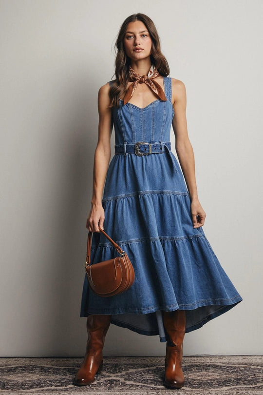 Ladies Listicle Tiered Denim Maxi Dress - FD0023