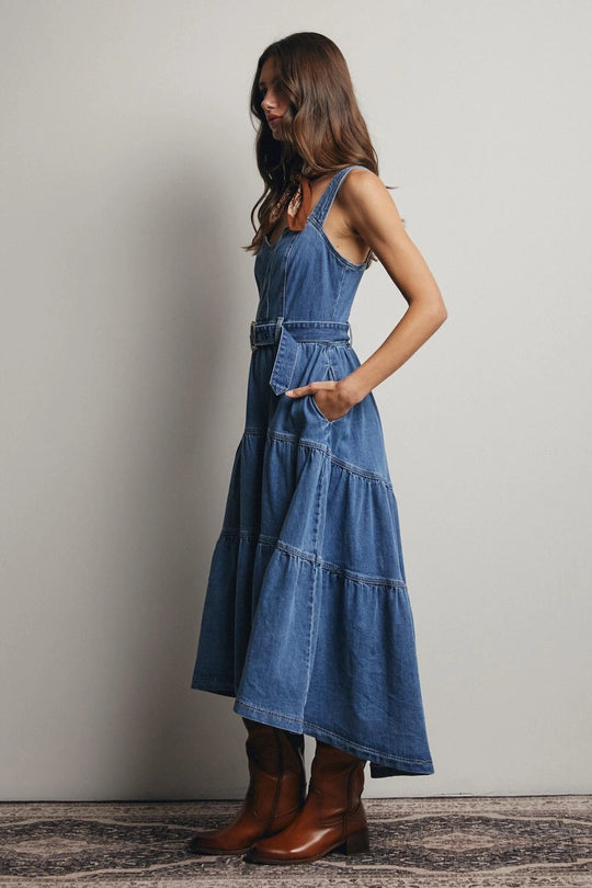 Ladies Listicle Tiered Denim Maxi Dress - FD0023