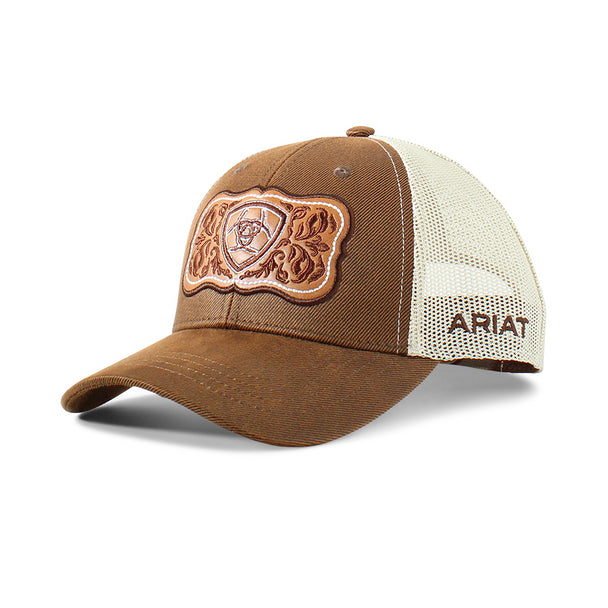 ARIAT FAUX LEATHER FLORAL LOGO BROWN Hat - A300070002