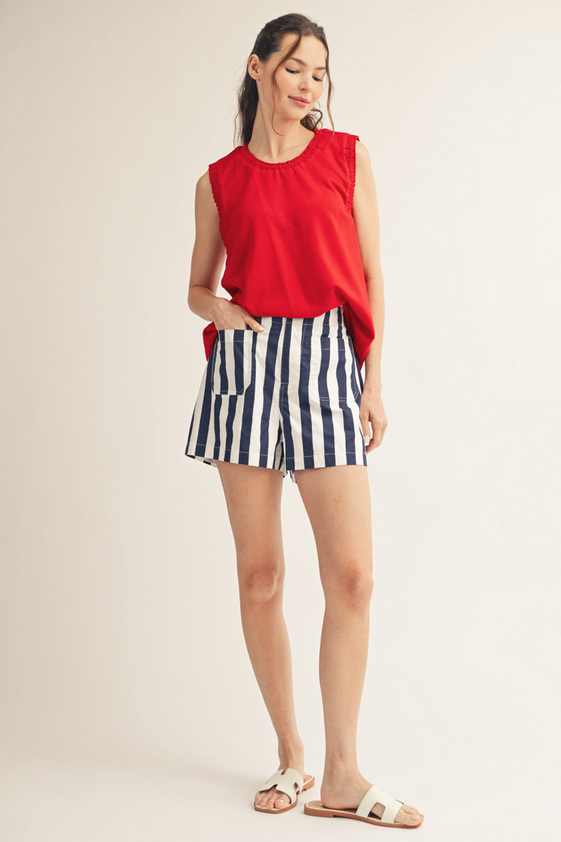 Ladies Jodifl Red Smocking Edge Tank - G15751