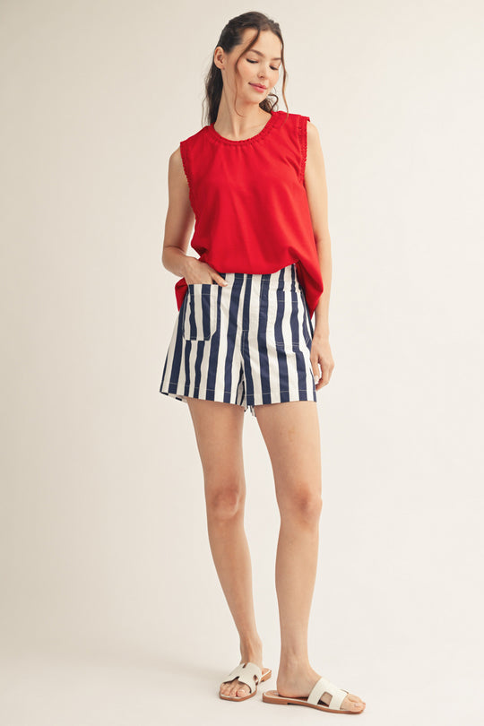 Ladies Jodifl Red Smocking Edge Tank - G15751