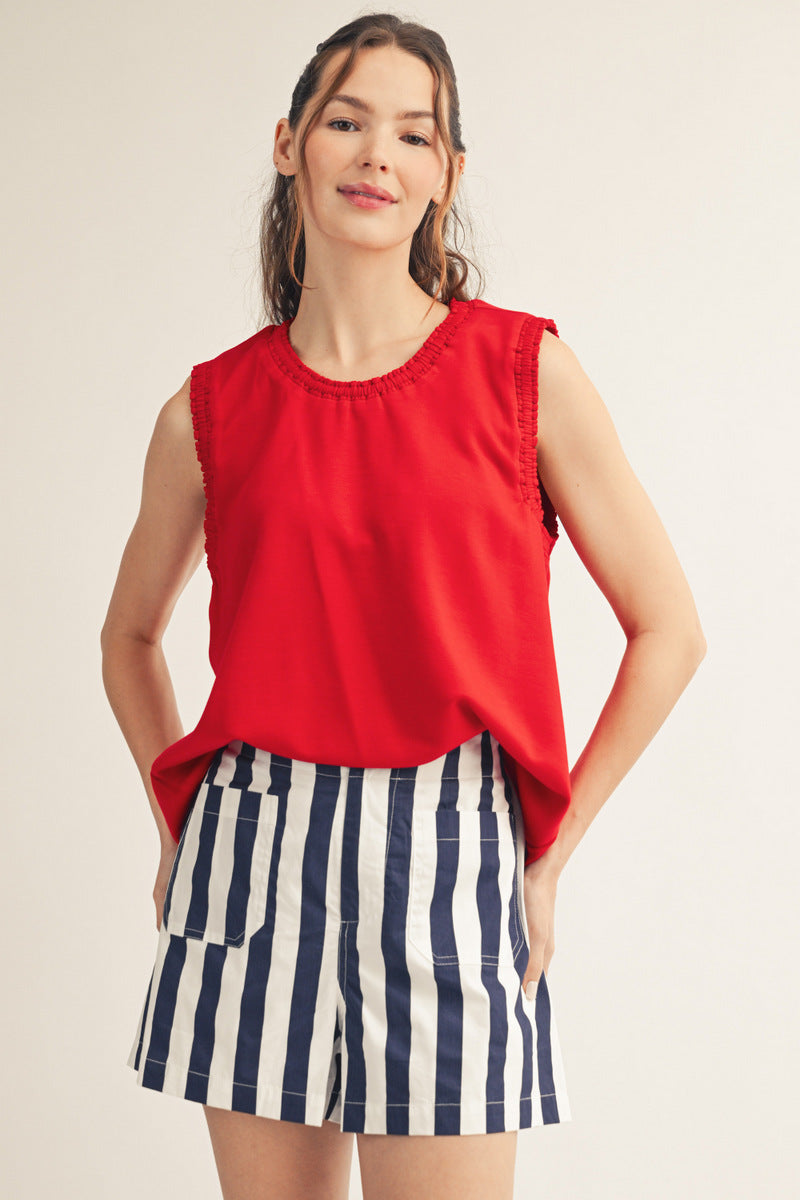 Ladies Jodifl Red Smocking Edge Tank - G15751