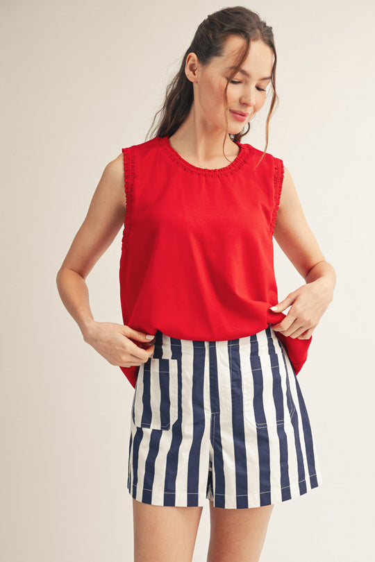 Ladies Jodifl Red Smocking Edge Tank - G15751