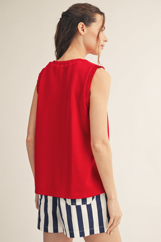 Ladies Jodifl Red Smocking Edge Tank - G15751