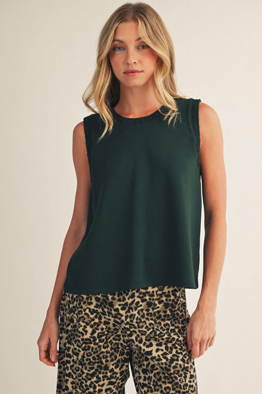 Ladies Jodifl Hunter Green Smocking Edge Tank - G15751