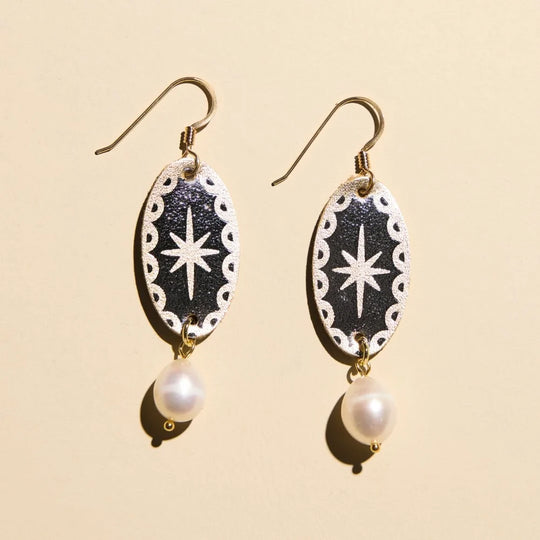 Nickel & Suede Mixed Metal Auden Pearl Drop Earrings