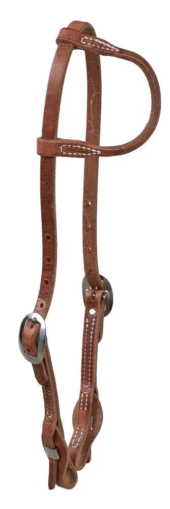 Berlin Leather Rolled One Ear Headstall Quick Change Loops Oiled - H1154