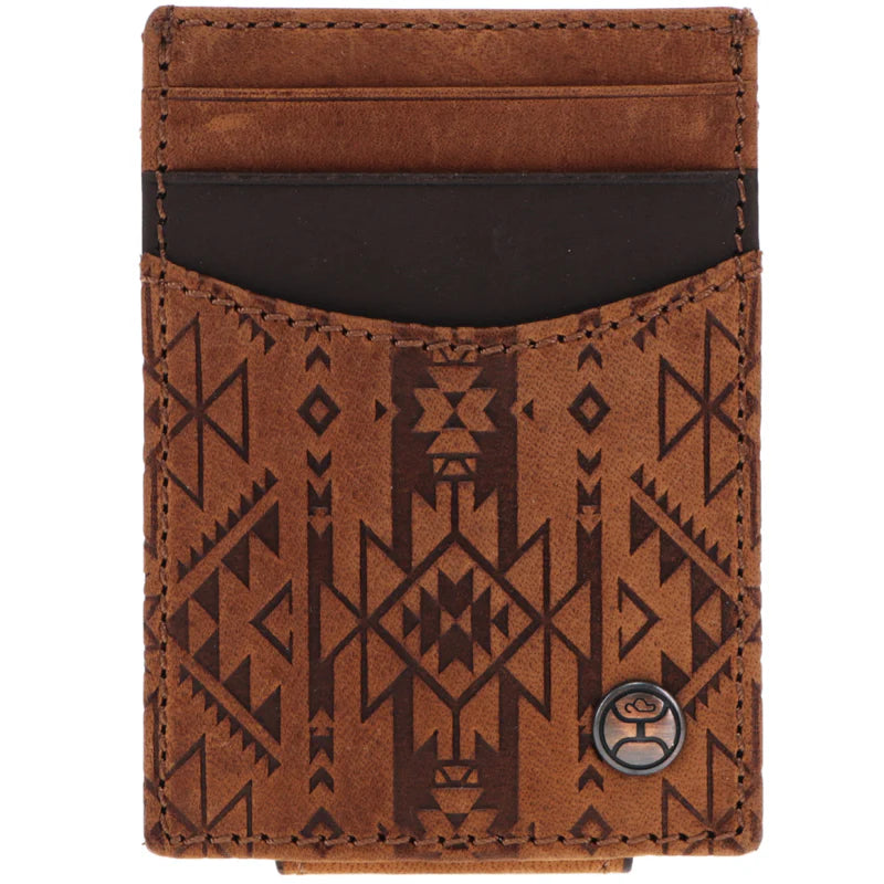 Hooey "Monterey" Money Clip Brown w/ Aztec Embossed Print - HMC021-TNBR
