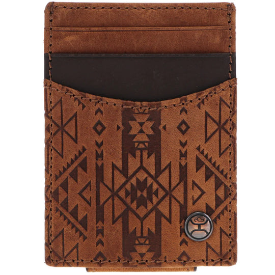 Hooey "Monterey" Money Clip Brown w/ Aztec Embossed Print - HMC021-TNBR
