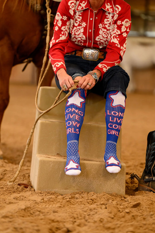 Lucky Chuck Long Live Cowgirls Red/Blue Performance Socks - 12178