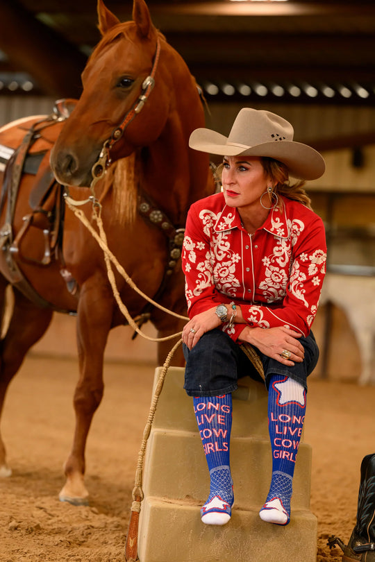 Lucky Chuck Long Live Cowgirls Red/Blue Performance Socks - 12178