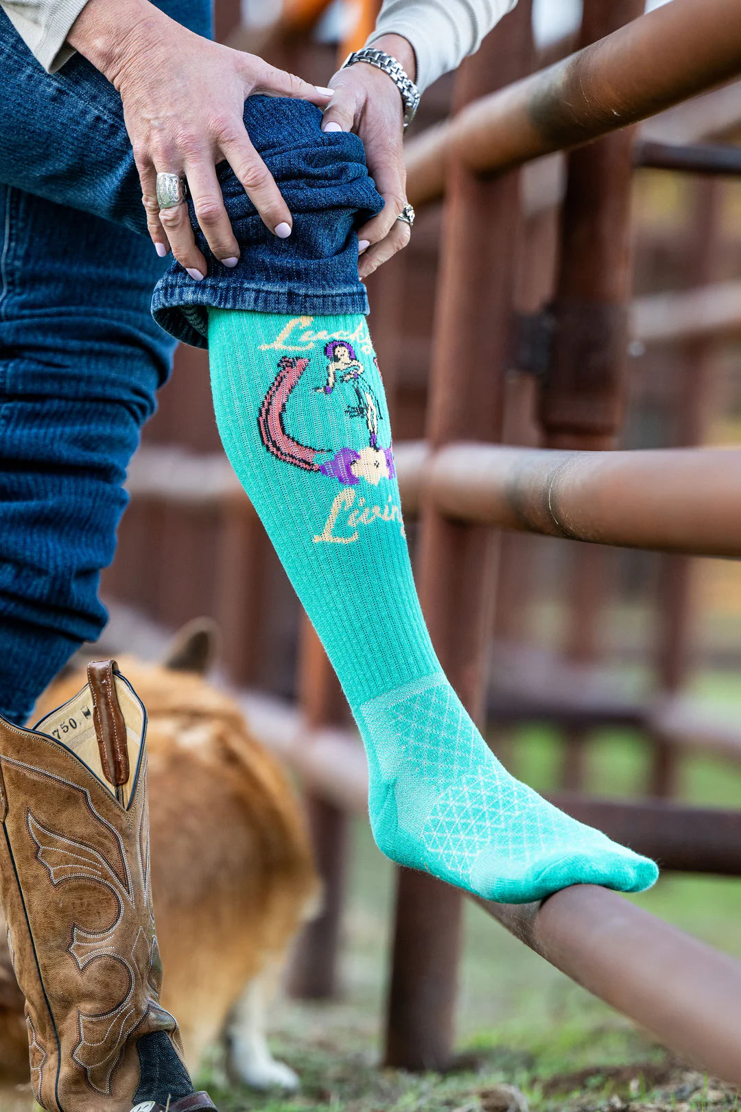 Lucky Chuck Lucky Living Island Cowgirl Turquiose Performance Socks - 12143