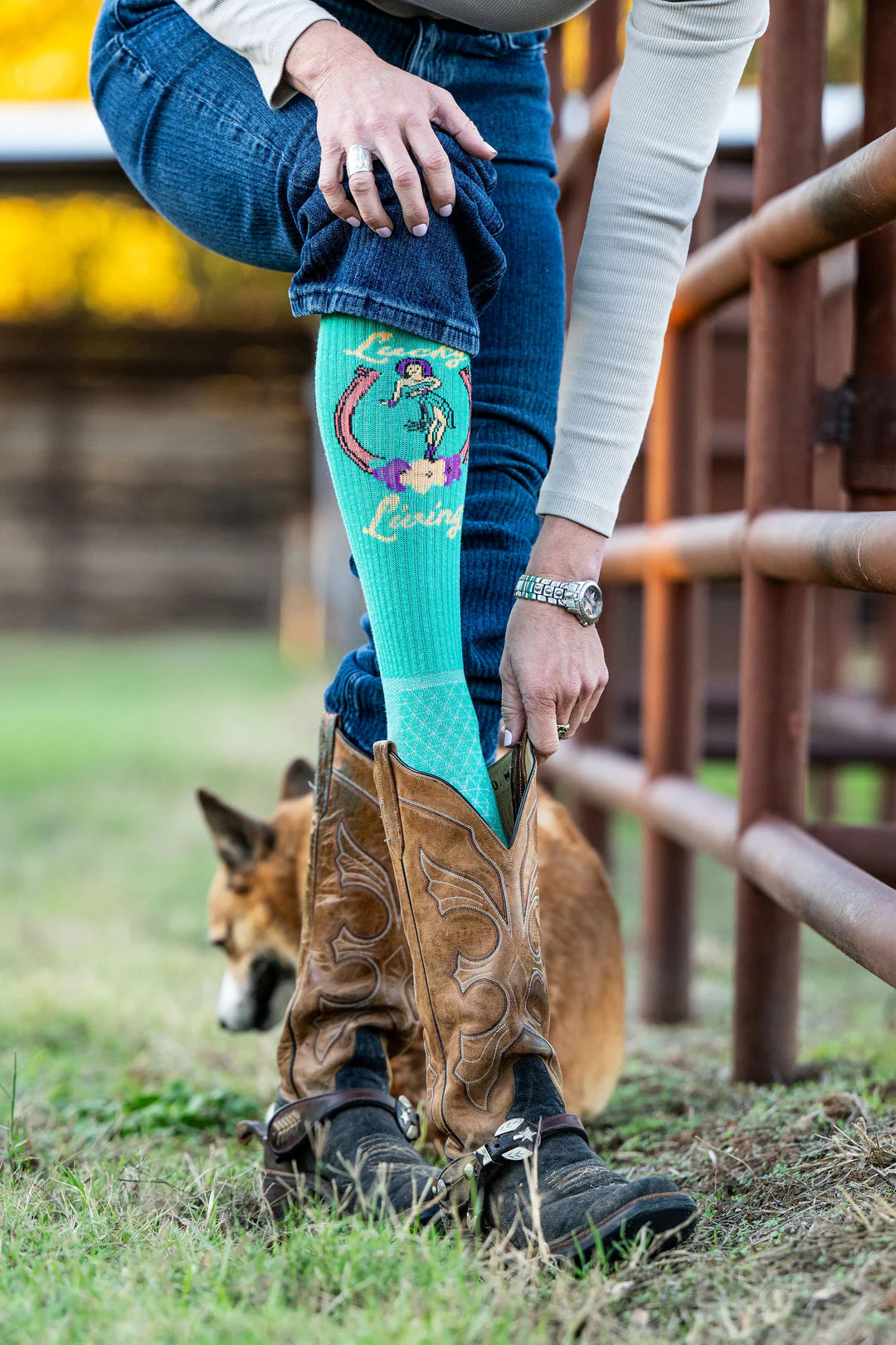 Lucky Chuck Lucky Living Island Cowgirl Turquiose Performance Socks - 12143