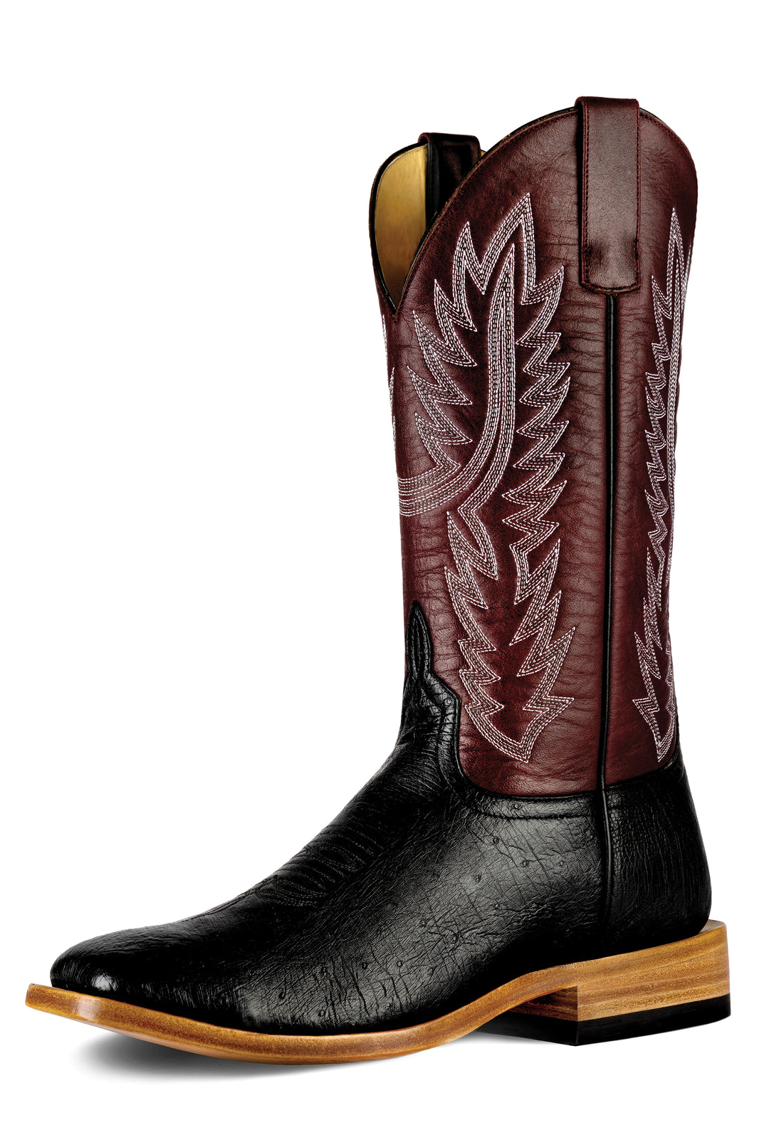 Men's Horse Power Black Smooth Ostrich with 13" Wine Pull Up Tops - HP8010