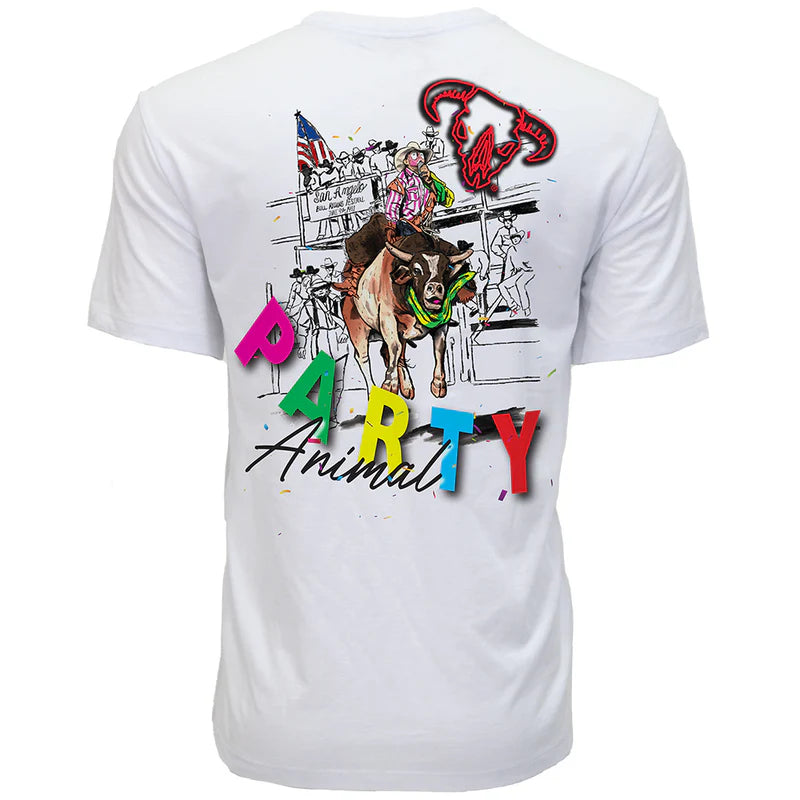 Hooey T-shirt White w/Multi-Color Party Animal Logo - HT1833WH-P