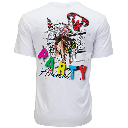 Hooey T-shirt White w/Multi-Color Party Animal Logo - HT1833WH-P