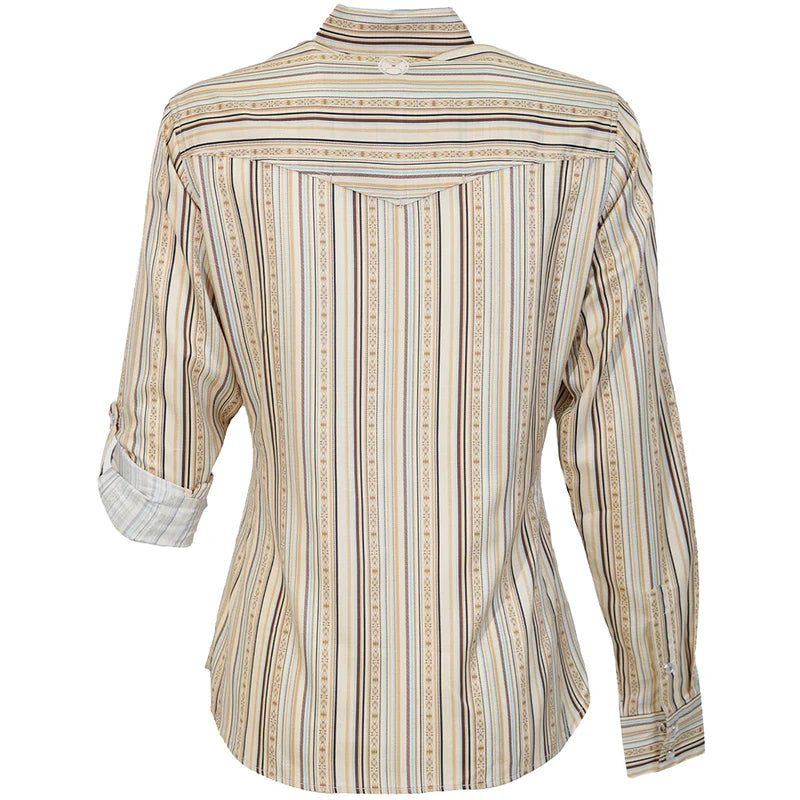Hooey "Sol" Ladies Long Sleeve Pearl Snap Shirt Cream/Stripe - HT2617CRST